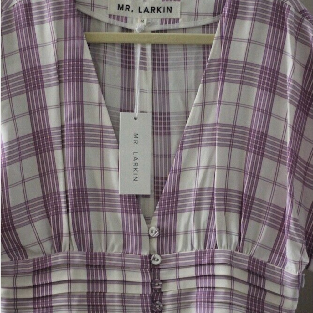 Lavender Gingham Midi Dress with Buttons - Picture 4 of 8